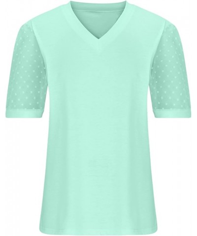 Ladies Summer Tops and Blouses 2023 Sheer Lace Puff Sleeve V Neck Dressy Tunic Top Shirt Loose Fit Fashion Resort Wear 4 Mint...