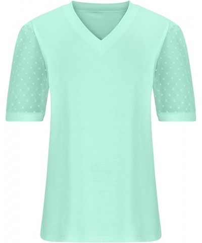 Ladies Summer Tops and Blouses 2023 Sheer Lace Puff Sleeve V Neck Dressy Tunic Top Shirt Loose Fit Fashion Resort Wear 4 Mint...