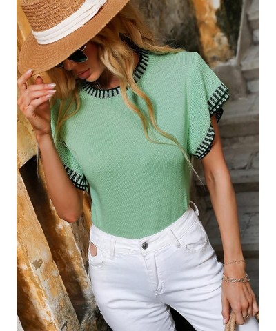 Womens Batwing Short Sleeve Sweaters Tops Crew Neck Lightweight Knit Shirts Sweater Blouse S-XL A-light Green $17.39 Sweaters