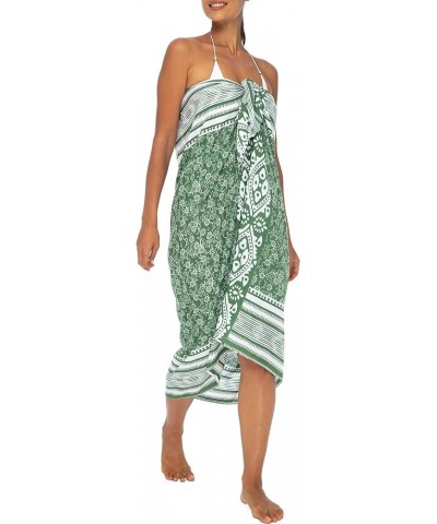 Womens Beach Dress Sarong Bikini Swimsuit Cover Up Wrap with Easy Built-in Ties Flower Border Olive $20.37 Swimsuits