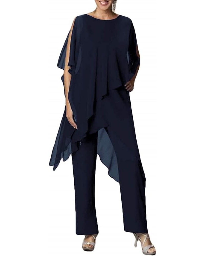 Mother of The Groom Pants Set Elegant Chiffon Formal Irregular Wedding Evening Groom Gowns for Women Plus Size Navy $26.00 Dr...