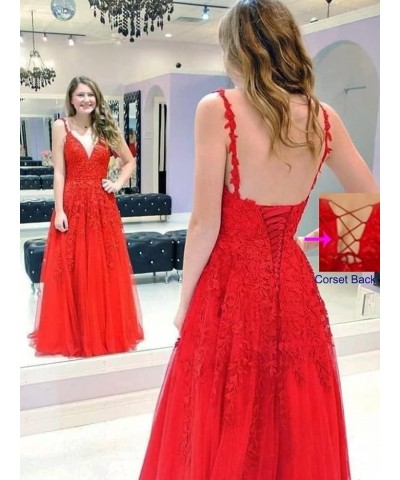 Lace Applique Tulle Prom Dresses for Women Long Spaghetti Straps Formal Evening Party Gown Ball Gown with Slit Fuchsia $49.20...