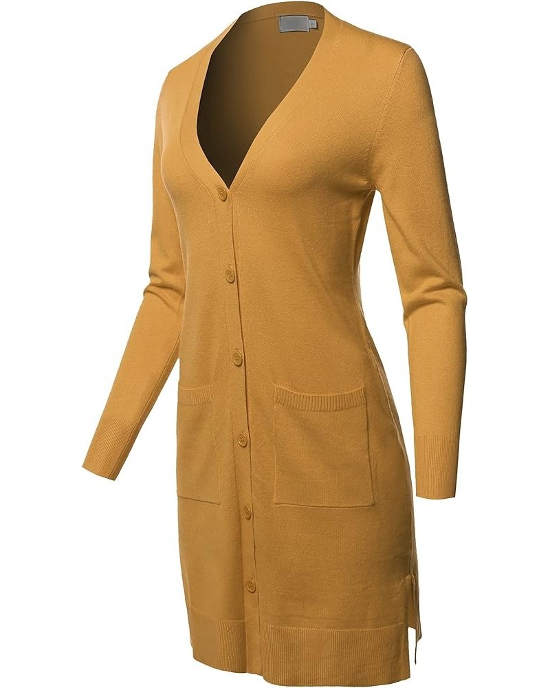 Women's Long Sleeve Casual Button Up Long-Line Sweater Viscose Open Front Knit Cardigan Fewcal0017 Mustard $18.54 Sweaters