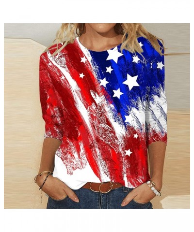 4th of July Shirts for Women 2023 Casual 3/4 Sleeve Crewneck Summer Tops USA Flag Patriotic Tshirt Star Stripes Blouse 08 Red...