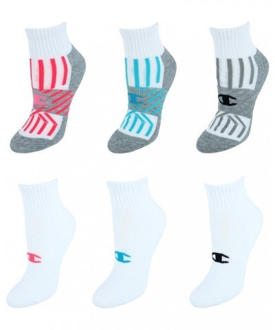 Women's Ankle (Pack of 6) White/Blue Stripes $9.01 Activewear