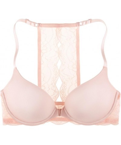 Women's Lace-Splashed Racerback Underwire Push-up Bra with Front Closure Sandstone $11.87 Lingerie