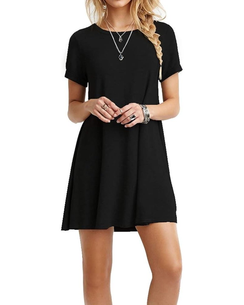 Women's Casual Tunic Plain Fit Simple T-Shirt Loose Flowy Dress Ac Black $16.17 Tops