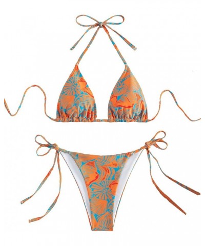 Women's Print Halter Tie Side Triangle Bikini Swimsuit Two Piece Bathing Suit Multi All Over $15.59 Swimsuits