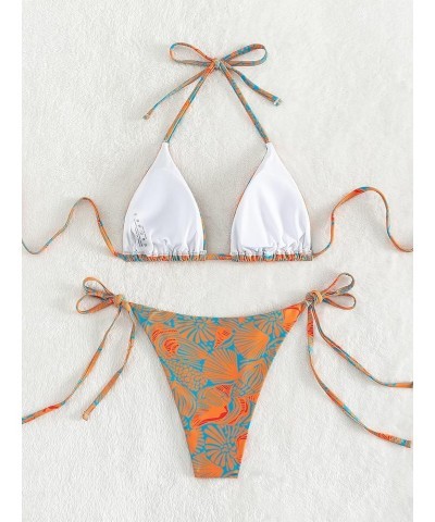 Women's Print Halter Tie Side Triangle Bikini Swimsuit Two Piece Bathing Suit Multi All Over $15.59 Swimsuits