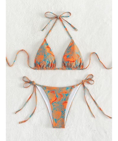 Women's Print Halter Tie Side Triangle Bikini Swimsuit Two Piece Bathing Suit Multi All Over $15.59 Swimsuits