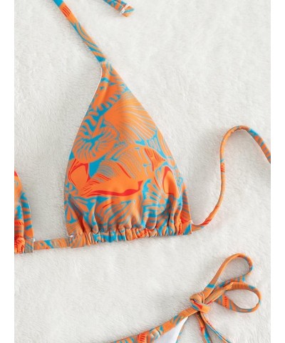 Women's Print Halter Tie Side Triangle Bikini Swimsuit Two Piece Bathing Suit Multi All Over $15.59 Swimsuits