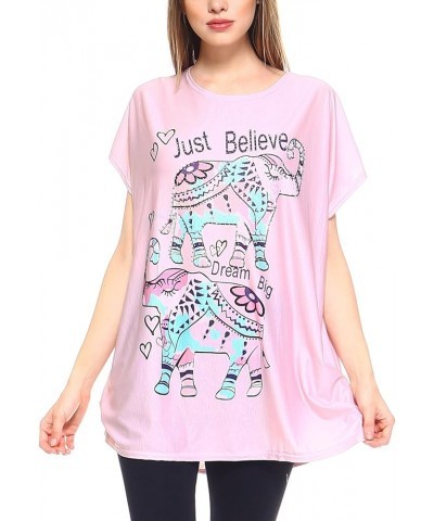 Women's Casual Summer Short Sleeve Print Tunic Loose fit Top Pt01-pink $10.39 Tops