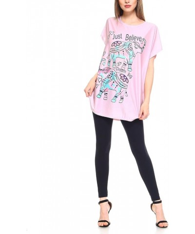 Women's Casual Summer Short Sleeve Print Tunic Loose fit Top Pt01-pink $10.39 Tops