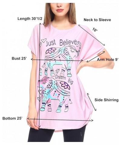 Women's Casual Summer Short Sleeve Print Tunic Loose fit Top Pt01-pink $10.39 Tops