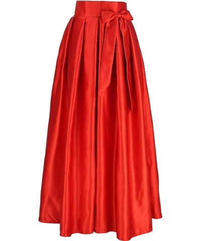 Diydress Women's Long Satin Floor Length Pleated Maxi Skirt High Waist Bowknot A-Line Prom Party Skirts with Pockets Bud Pium...