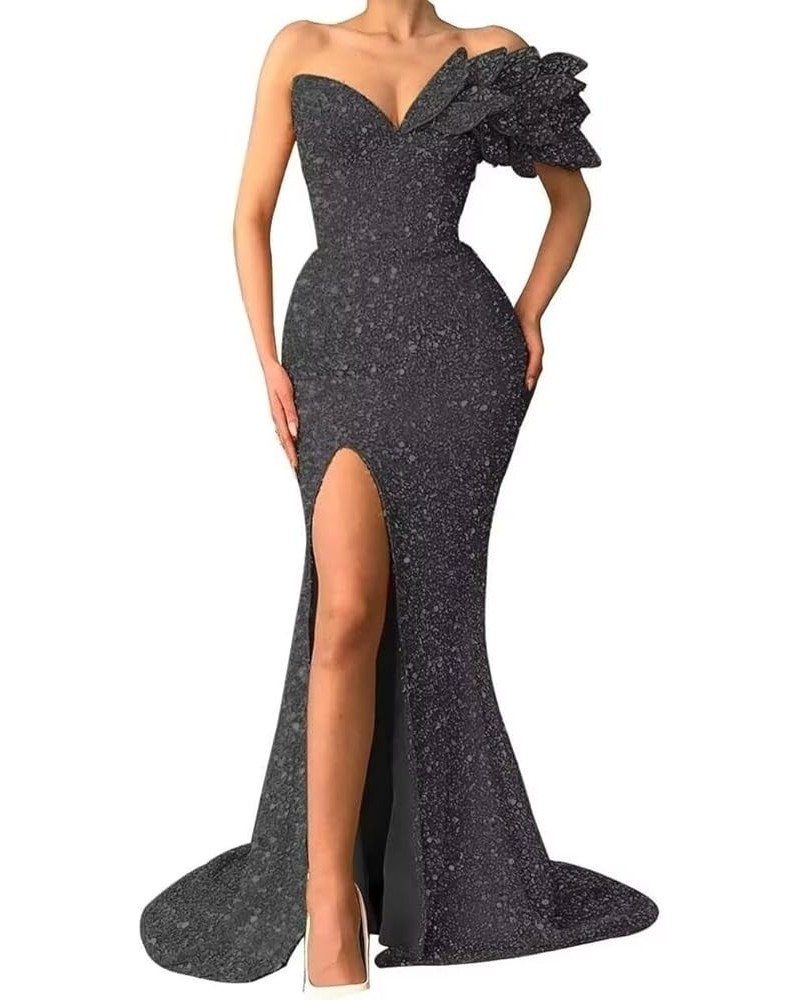 Mermaid Sequin Prom Dresses Long Ball Gowns with Slit Off Shoulder Formal Evening Party Gowns for Women Black $30.75 Dresses