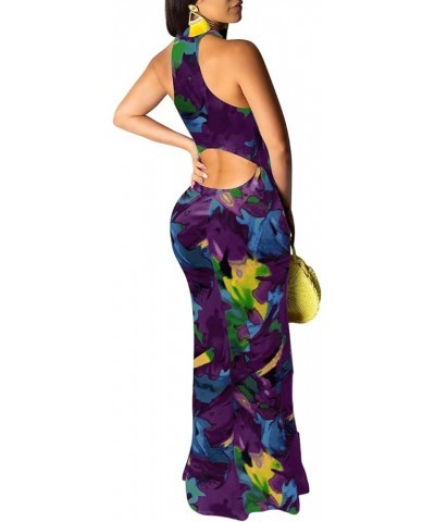 Womens Mermaid Long Maxi Dress - Sexy Sleeveless Sundress Halter Bodycon Cut Out Summer Dress Purple $14.62 Dresses