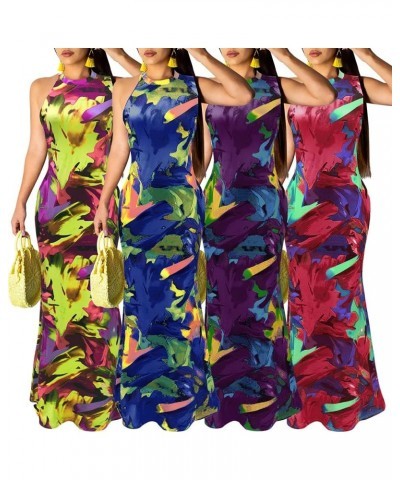 Womens Mermaid Long Maxi Dress - Sexy Sleeveless Sundress Halter Bodycon Cut Out Summer Dress Purple $14.62 Dresses