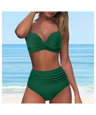 Women's Bikini Swimsuits High Waist Tummy Control Swimsuit Push Up Bathing Suit for Women 2 Piece Cheeky Swimsuits A2-green $...