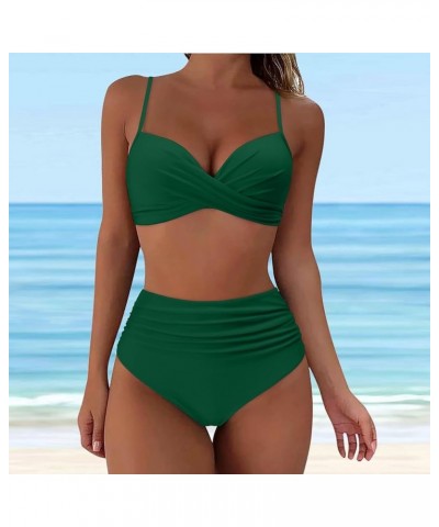 Women's Bikini Swimsuits High Waist Tummy Control Swimsuit Push Up Bathing Suit for Women 2 Piece Cheeky Swimsuits A2-green $...