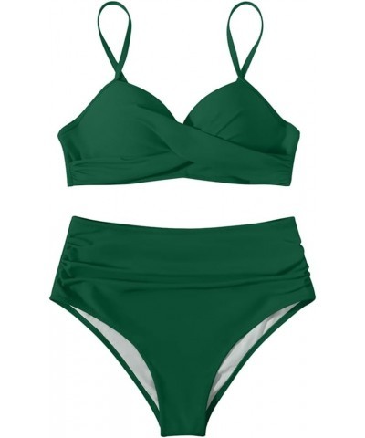 Women's Bikini Swimsuits High Waist Tummy Control Swimsuit Push Up Bathing Suit for Women 2 Piece Cheeky Swimsuits A2-green $...