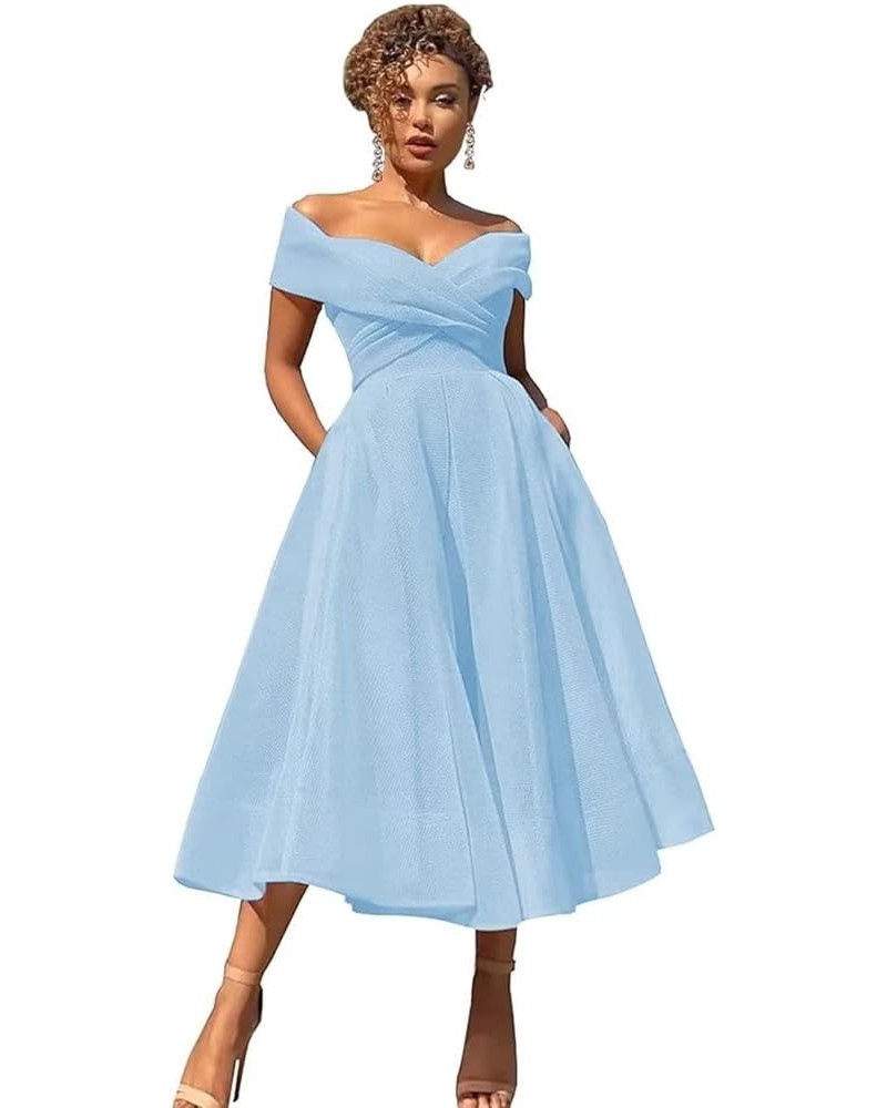 Midi Cocktail Dresses for Women Formal Prom Dress with Pockets Tea Party Graduation Evening Dresses Sky Blue-2 $31.57 Dresses