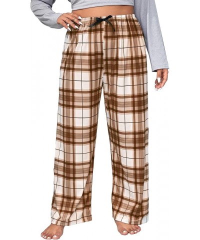 Women's Plus Size Plaid Pajama Pants Lounge Pant Wide Leg Loose Fit Sleepwear Bottoms Brown Plaid $13.44 Sleep & Lounge