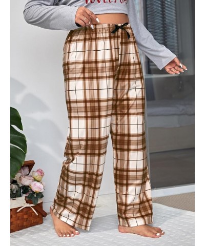 Women's Plus Size Plaid Pajama Pants Lounge Pant Wide Leg Loose Fit Sleepwear Bottoms Brown Plaid $13.44 Sleep & Lounge