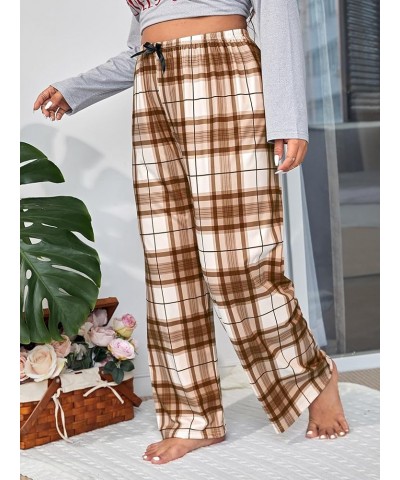 Women's Plus Size Plaid Pajama Pants Lounge Pant Wide Leg Loose Fit Sleepwear Bottoms Brown Plaid $13.44 Sleep & Lounge