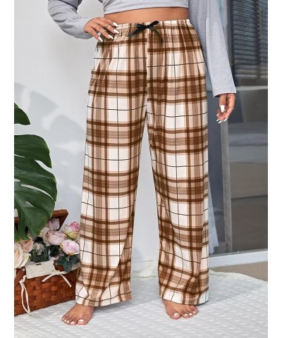 Women's Plus Size Plaid Pajama Pants Lounge Pant Wide Leg Loose Fit Sleepwear Bottoms Brown Plaid $13.44 Sleep & Lounge