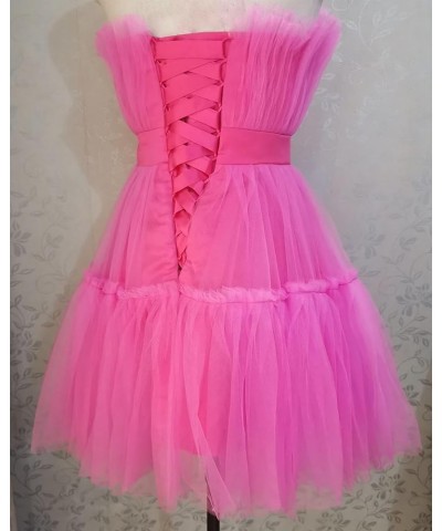 Women's Short Puffy Prom Dress Strapless Tulle Homecoming Dresses Mini Cocktail Party Poofy Tutu Gowns Black-lace Up $31.00 D...