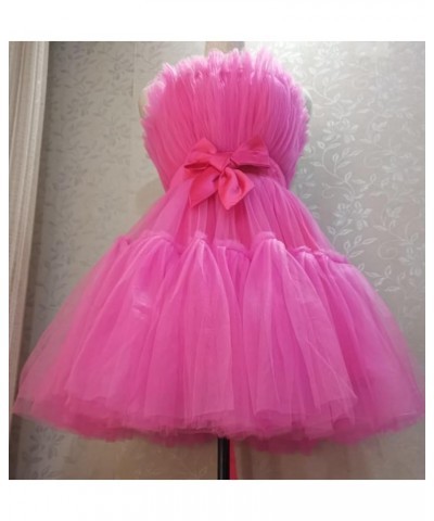 Women's Short Puffy Prom Dress Strapless Tulle Homecoming Dresses Mini Cocktail Party Poofy Tutu Gowns Black-lace Up $31.00 D...