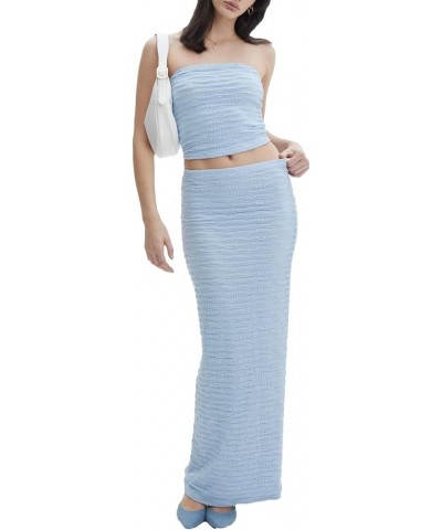 Women Two Piece Maxi Skirt Set Y2K Cami Crop Top and Long Skirt Set Sexy Party Cocktail Floral Maxi Skirt Set Blue $8.60 Suits