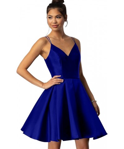 Women's Short Homecoming Dresses for Teens 2024 V Neck Satin Prom Cocktail Gowns Royal Blue $26.03 Dresses