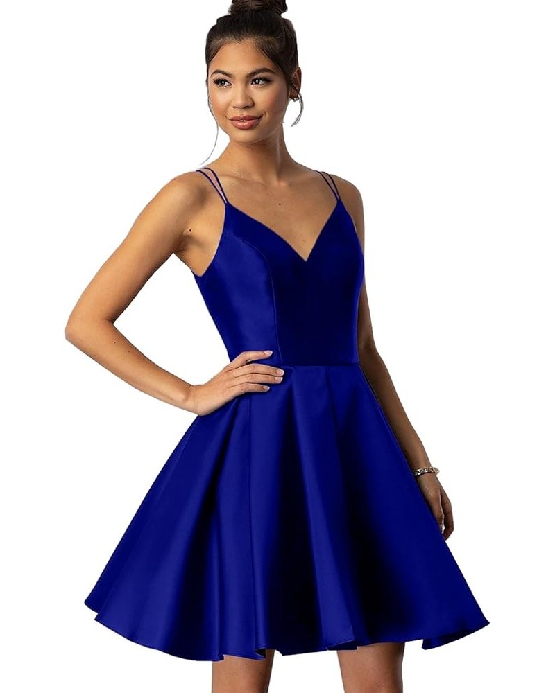 Women's Short Homecoming Dresses for Teens 2024 V Neck Satin Prom Cocktail Gowns Royal Blue $26.03 Dresses