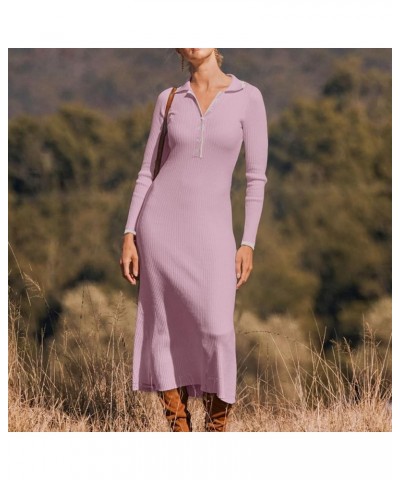 Women's Long Sleeve V Neck Sweater Maxi Dress Casual Button Ribbed Knit Slim Fit Elegant Maxi Dresses Party Clubwear Pinkish ...