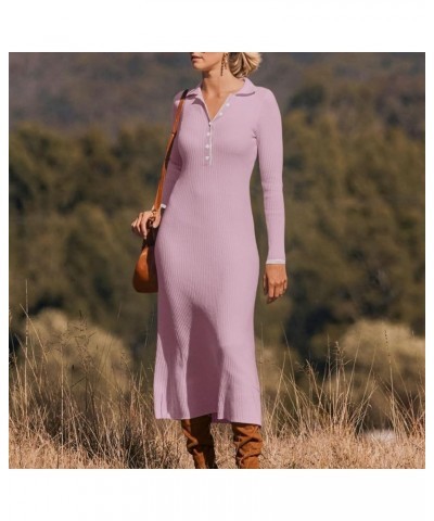 Women's Long Sleeve V Neck Sweater Maxi Dress Casual Button Ribbed Knit Slim Fit Elegant Maxi Dresses Party Clubwear Pinkish ...