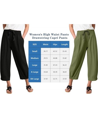 Women High Waist Casual Wide Leg Palazzo Pants Linen Drawstring Cropped Pants Trousers Regular Size Dark Blue $11.00 Pants