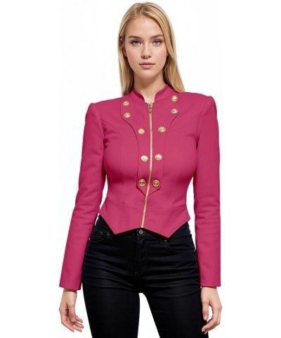 Women's Fashion Military Crop Premium Ultra Stretch Gold/Sliver Zip Up Dressy Blazer Jacket Fuchsia $19.03 Blazers