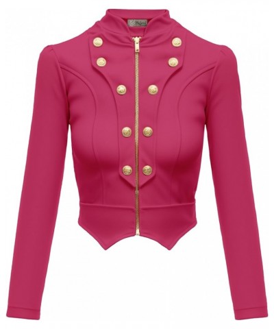 Women's Fashion Military Crop Premium Ultra Stretch Gold/Sliver Zip Up Dressy Blazer Jacket Fuchsia $19.03 Blazers