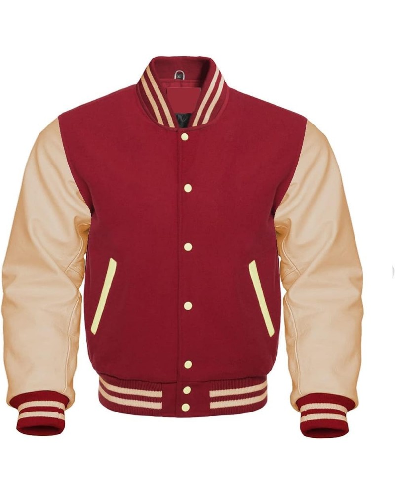 Varsity Jacket Letterman Baseball College Jacket Fashion Maroon Wool Body And Cream Leather Sleeves Jackets XS-5XL Maroon / C...