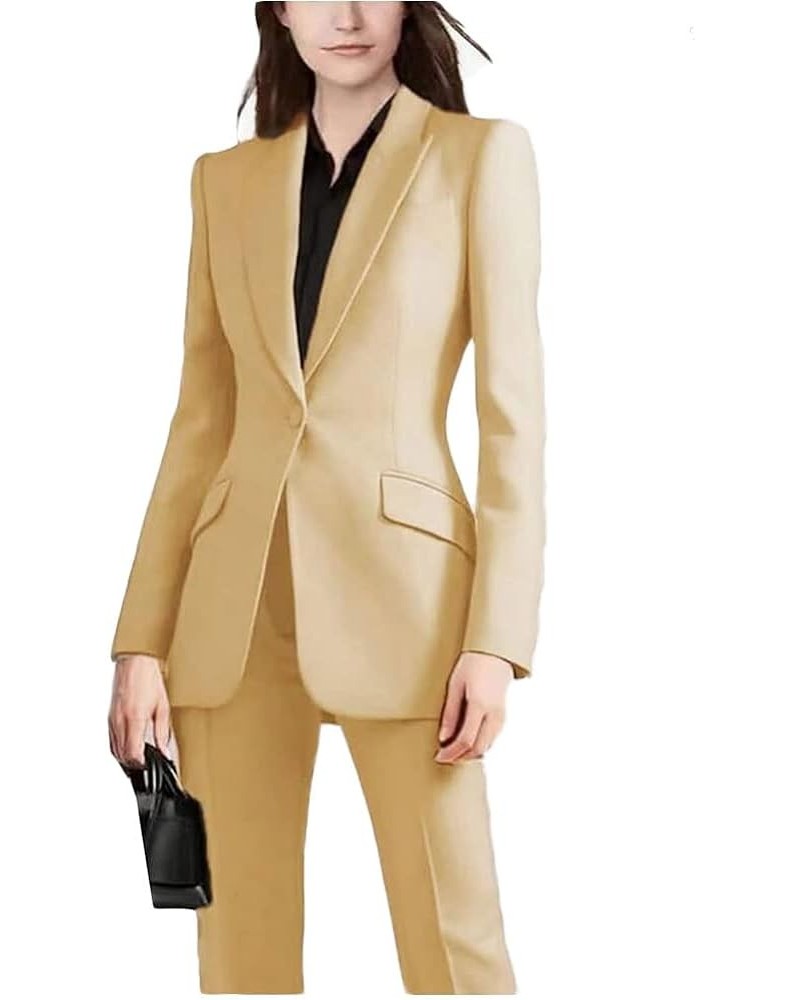 2 PC Women's Business Suits for Work Professional Peak Lapel Office Lady Suit One Button Pantsuits Champagne $33.14 Suits