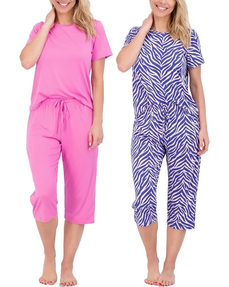 2 Pack: Womens Short-Sleeve PJ Top with Capri Pants - Pajama Lounge & Sleepwear Set (Available In Plus) Plus Size Set 1 $18.8...