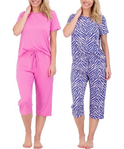 2 Pack: Womens Short-Sleeve PJ Top with Capri Pants - Pajama Lounge & Sleepwear Set (Available In Plus) Plus Size Set 1 $18.8...