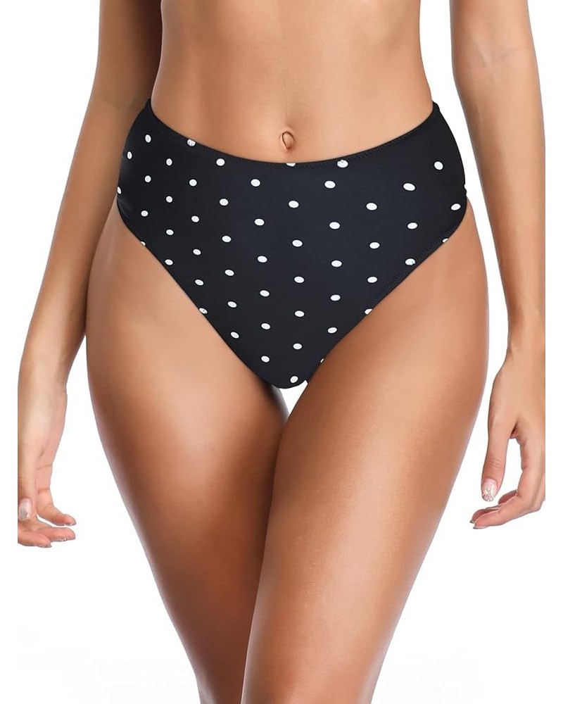 Women's High Leg Swimsuit High Waisted Bikini Bottom Black Polka Dot $10.00 Swimsuits