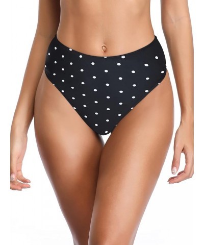 Women's High Leg Swimsuit High Waisted Bikini Bottom Black Polka Dot $10.00 Swimsuits