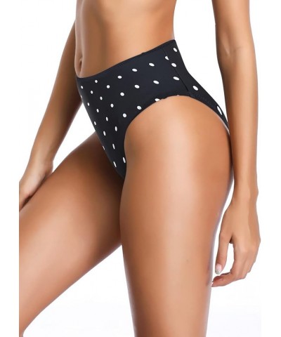 Women's High Leg Swimsuit High Waisted Bikini Bottom Black Polka Dot $10.00 Swimsuits