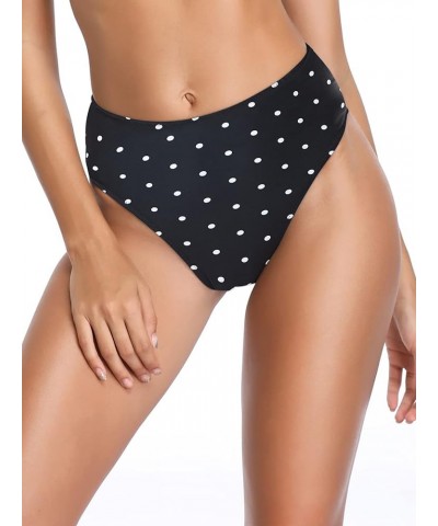 Women's High Leg Swimsuit High Waisted Bikini Bottom Black Polka Dot $10.00 Swimsuits