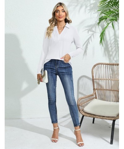 Womens Long Sleeve Polo Shirts V Neck Collared Tops Fall Lapel Dressy Business Casual Blouses White $12.25 Shirts