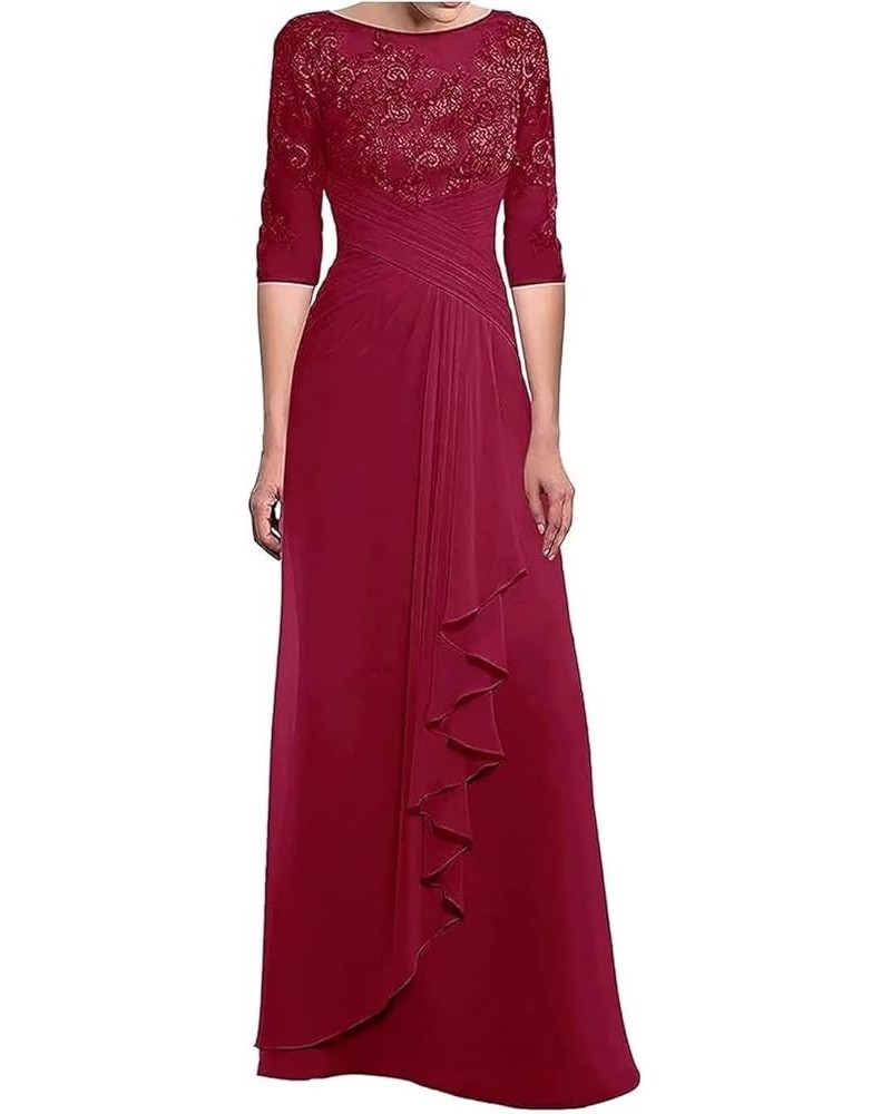 Women's 3/4 Sleeve Mother of The Bride Dresses for Wedding Long Chiffon Lace Appliques Formal Evening Gown Wine Red $33.20 Dr...